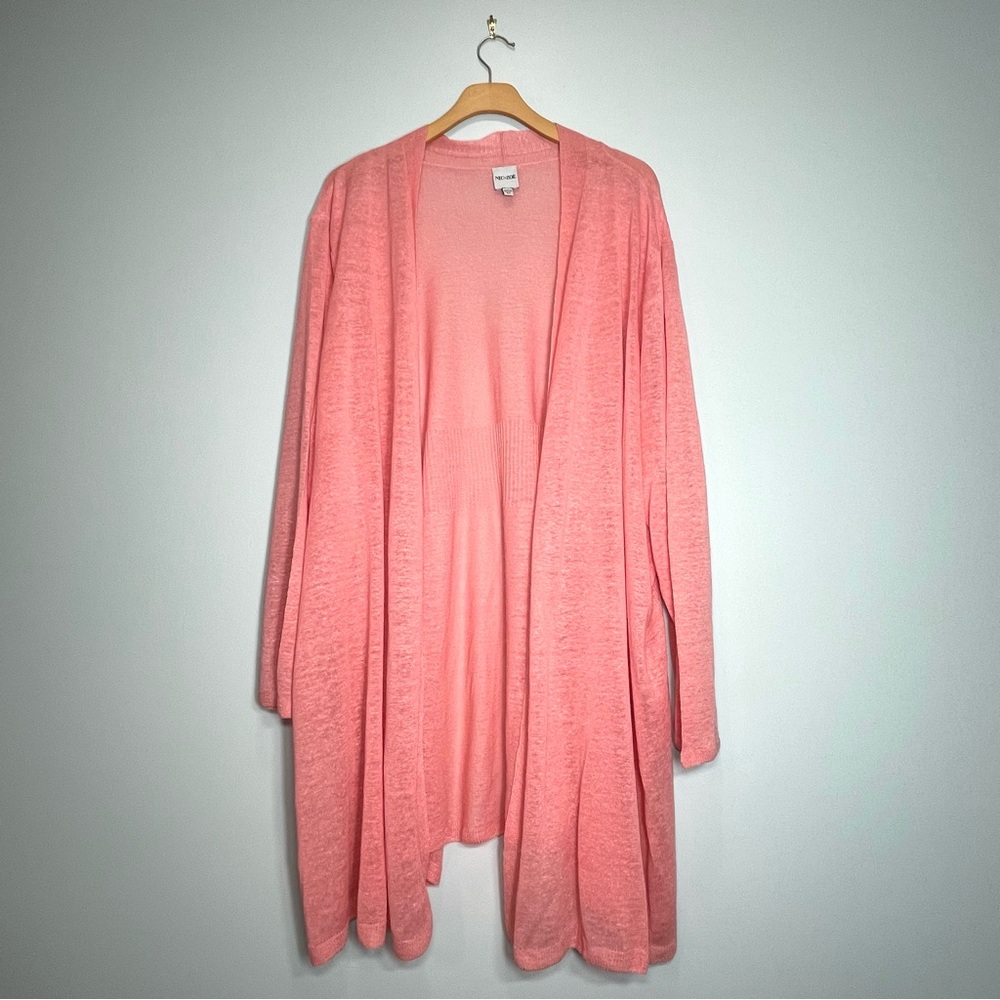 NIC+ZOE Womens Long Cardigan Lightweight Linen Blend Coral Peach Sweater Size 3X